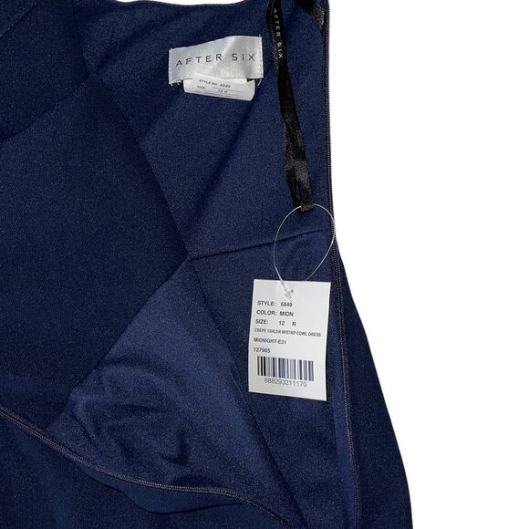 After Six One Shoulder Draped Cowl Neck Midnight Blue maxi Dress Size 12 - Picture 10 of 15